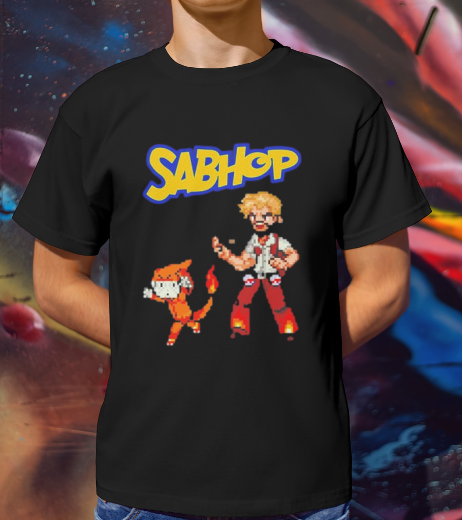 Sabhop Pixel Art Pokemon Trainer With Fire Creature T-Shirt