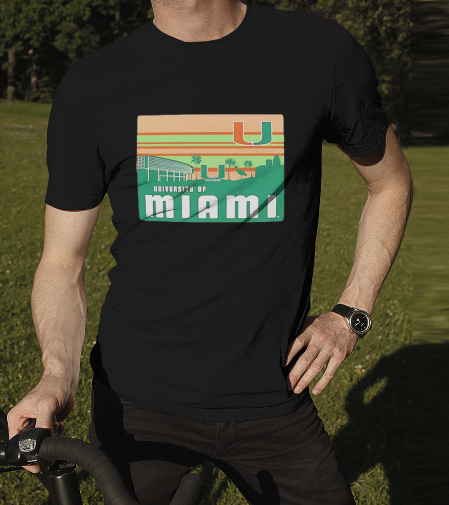 University Of Miami Hurricanes Retro Campus Skyline Palm Trees T-Shirt