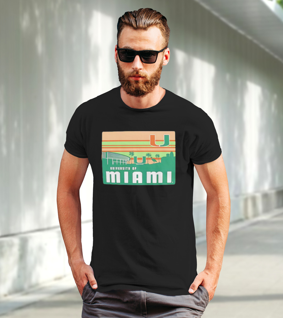 University Of Miami Hurricanes Retro Campus Skyline Palm Trees T-Shirt