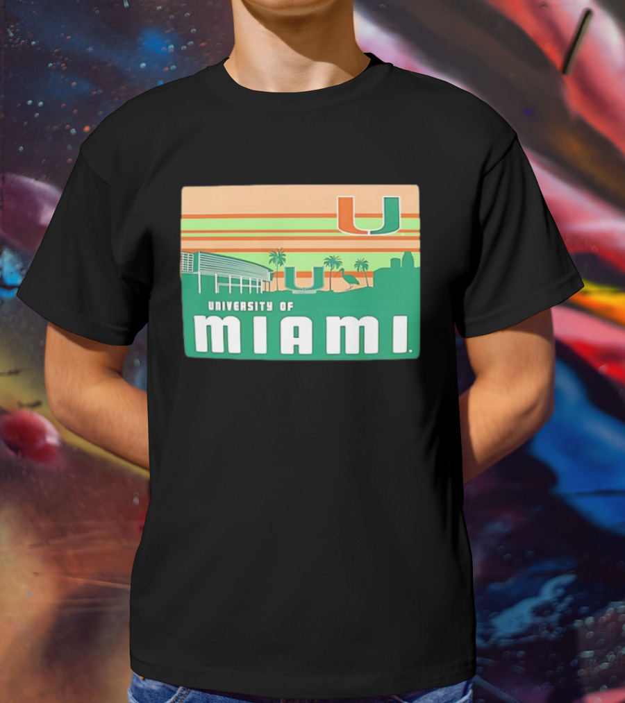 University Of Miami Hurricanes Retro Campus Skyline Palm Trees T-Shirt