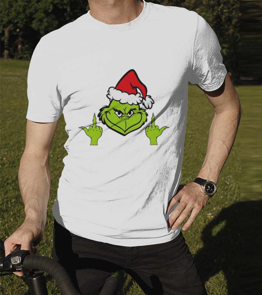 Grinch Middle Finger Funny Grinchmas Santa Claus Iconic Holiday Humor T-Shirt
