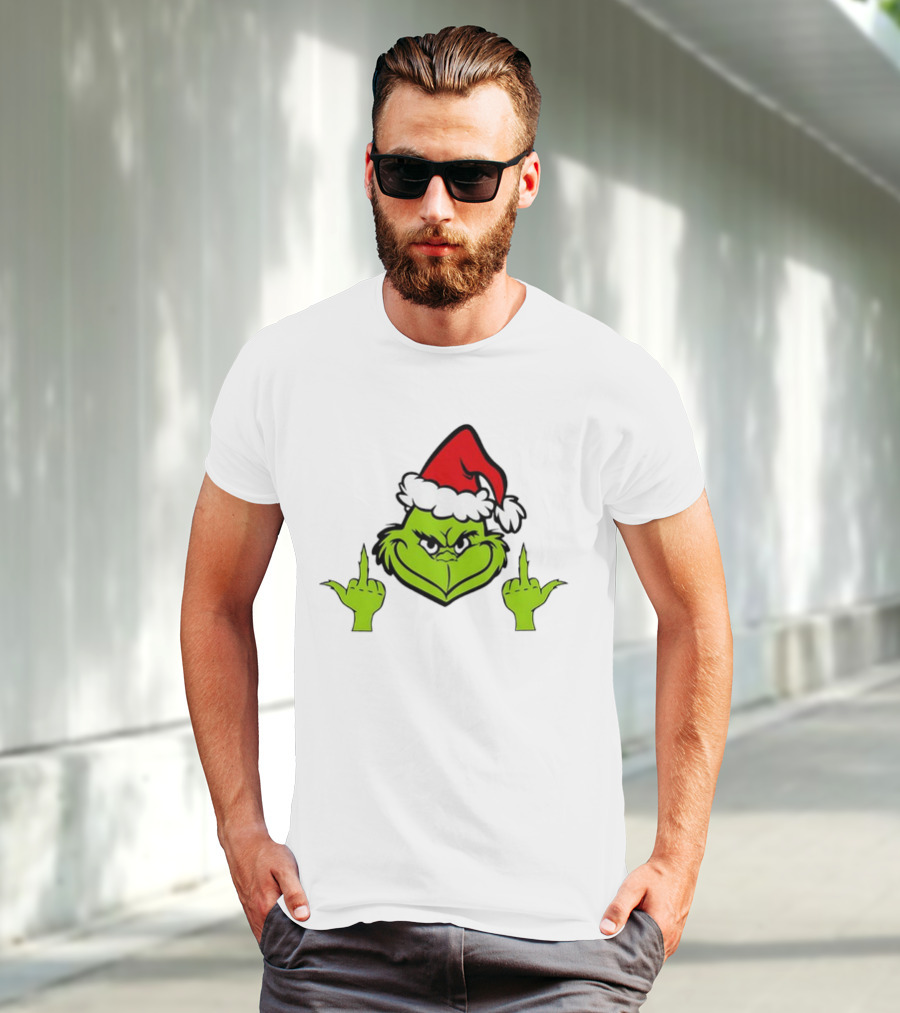 Grinch Middle Finger Funny Grinchmas Santa Claus Iconic Holiday Humor T-Shirt