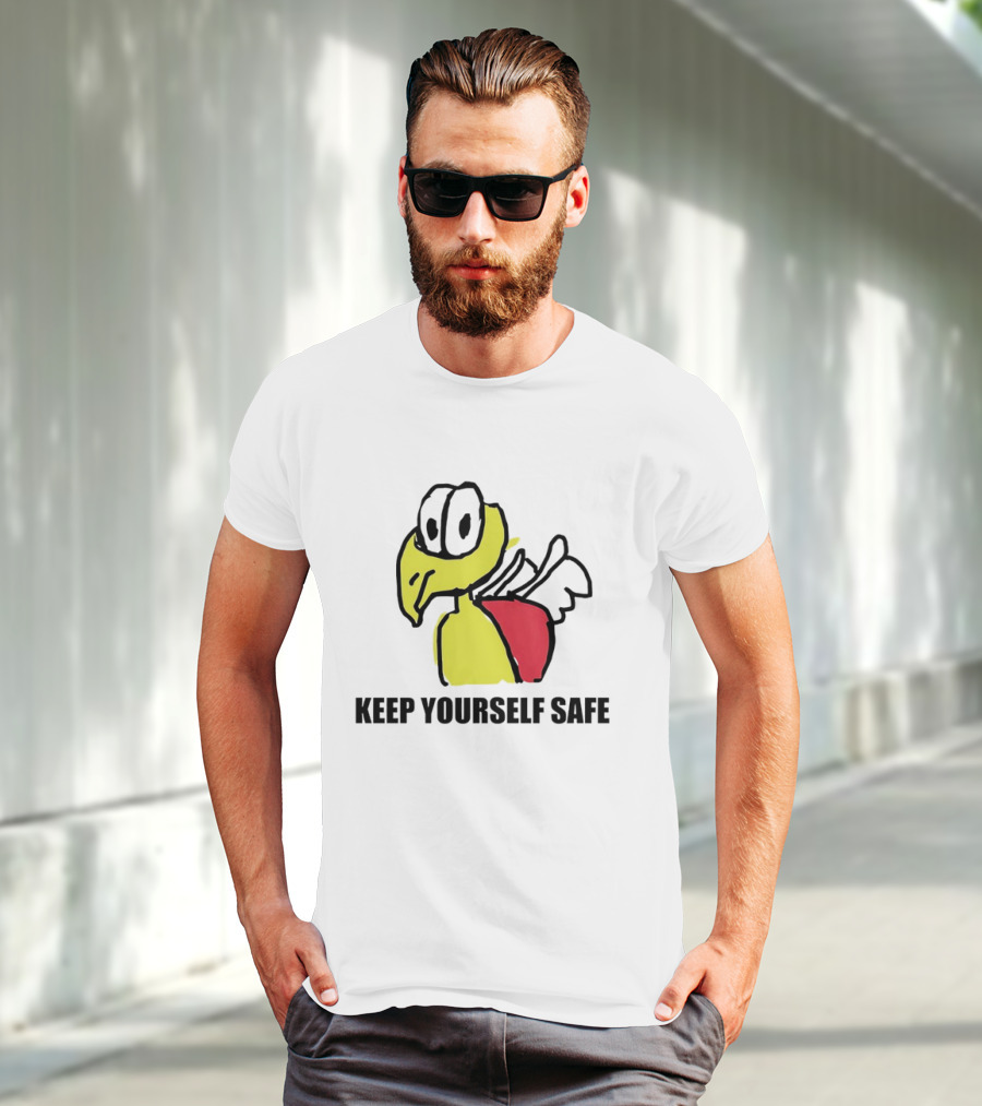 Keep Yourself Safe Bird With White Wings And Red Patch T-Shirt
