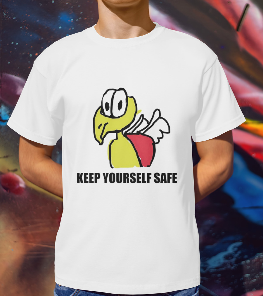 Keep Yourself Safe Bird With White Wings And Red Patch T-Shirt