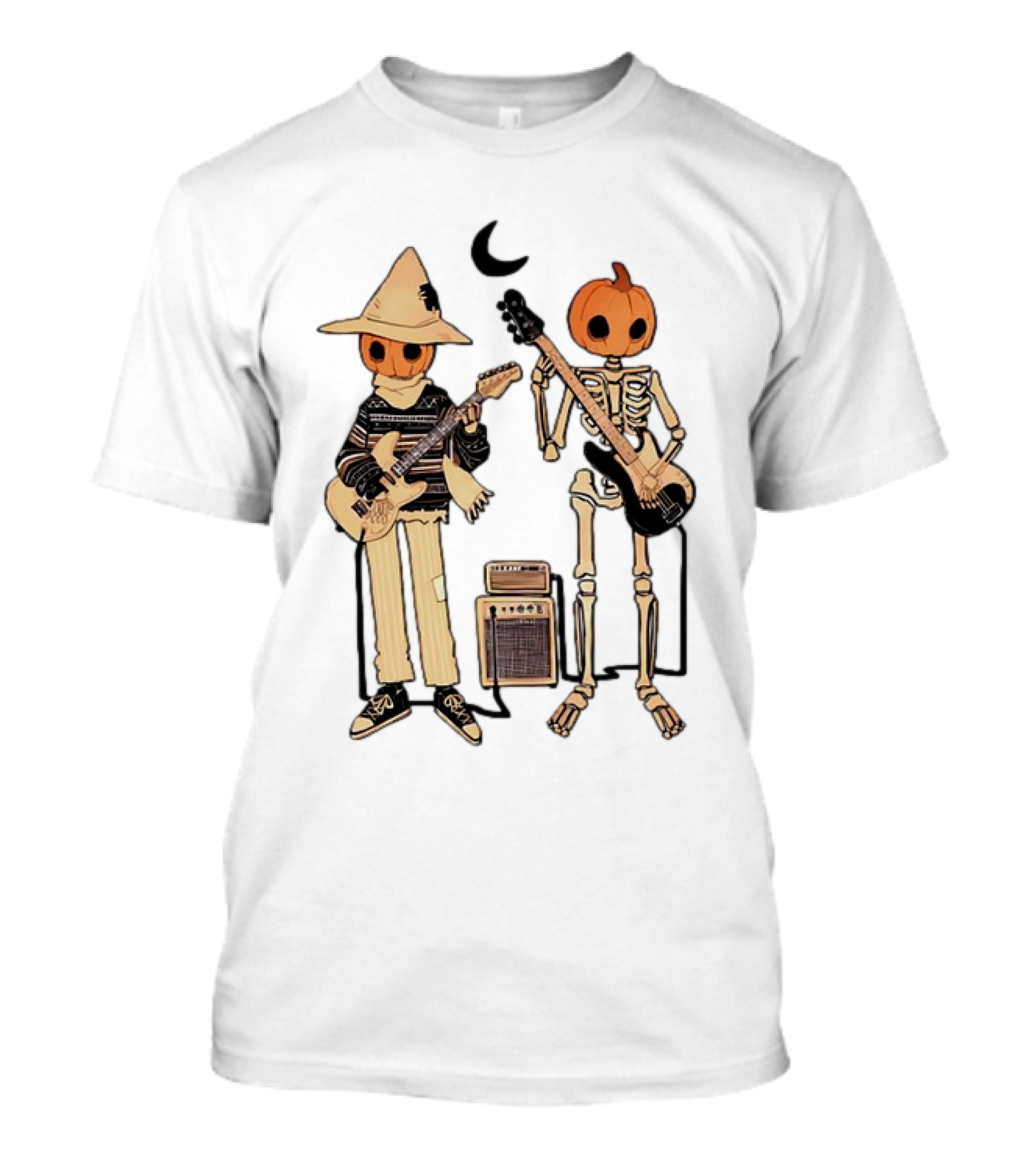 Libby Frame Pumpkin Skeleton Musicians With Crescent Moon T-Shirt
