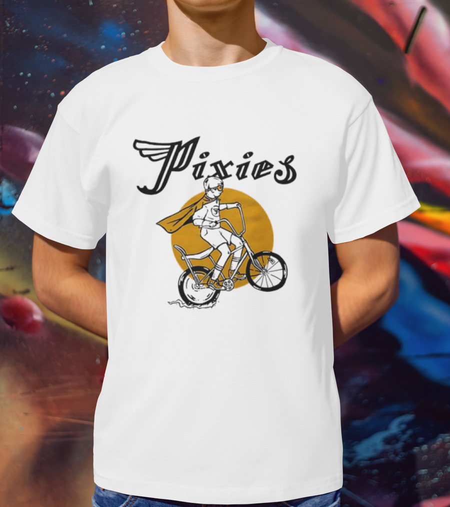 Pixies Retro Biking Superhero With Cape T-Shirt
