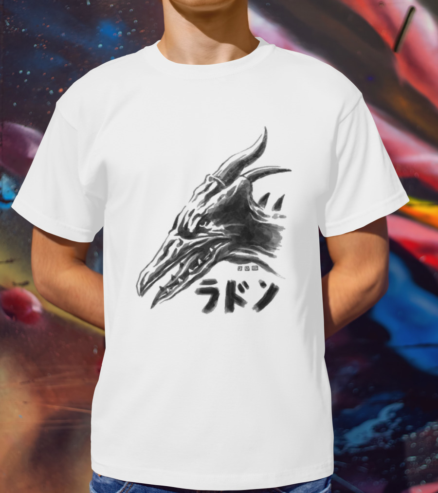 Waterbrushed Flyer Kaiju Rodan Dragon Kanji T-Shirt