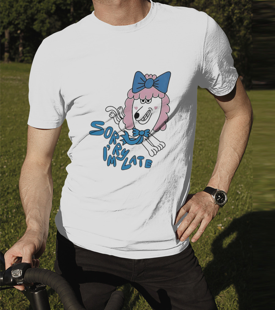 Lazy Oaf Sorry I’m Late Poodle With Pink And Blue Bow T-Shirt