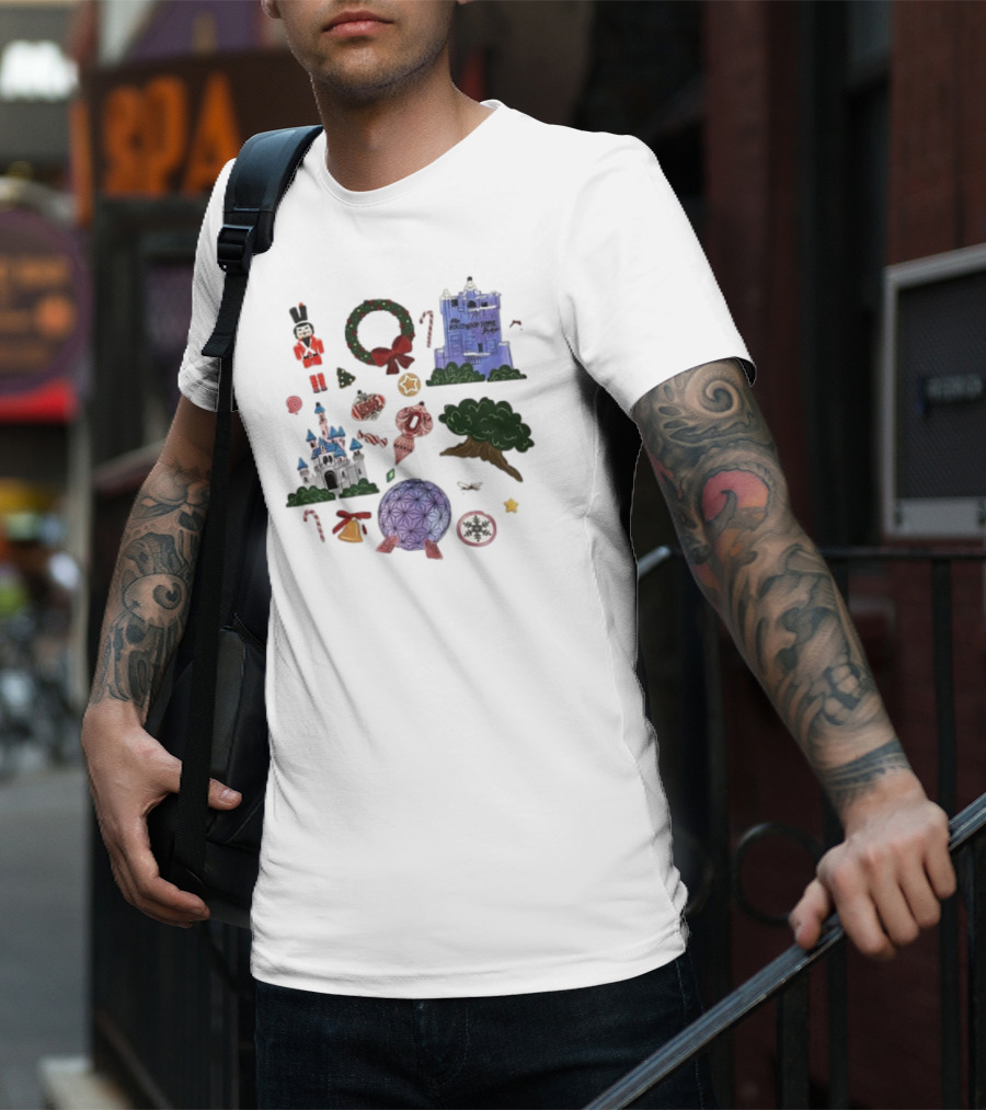 Park Icons Vintage Cartoon Nutcracker Castle Tree Wreath Snowflake T-Shirt