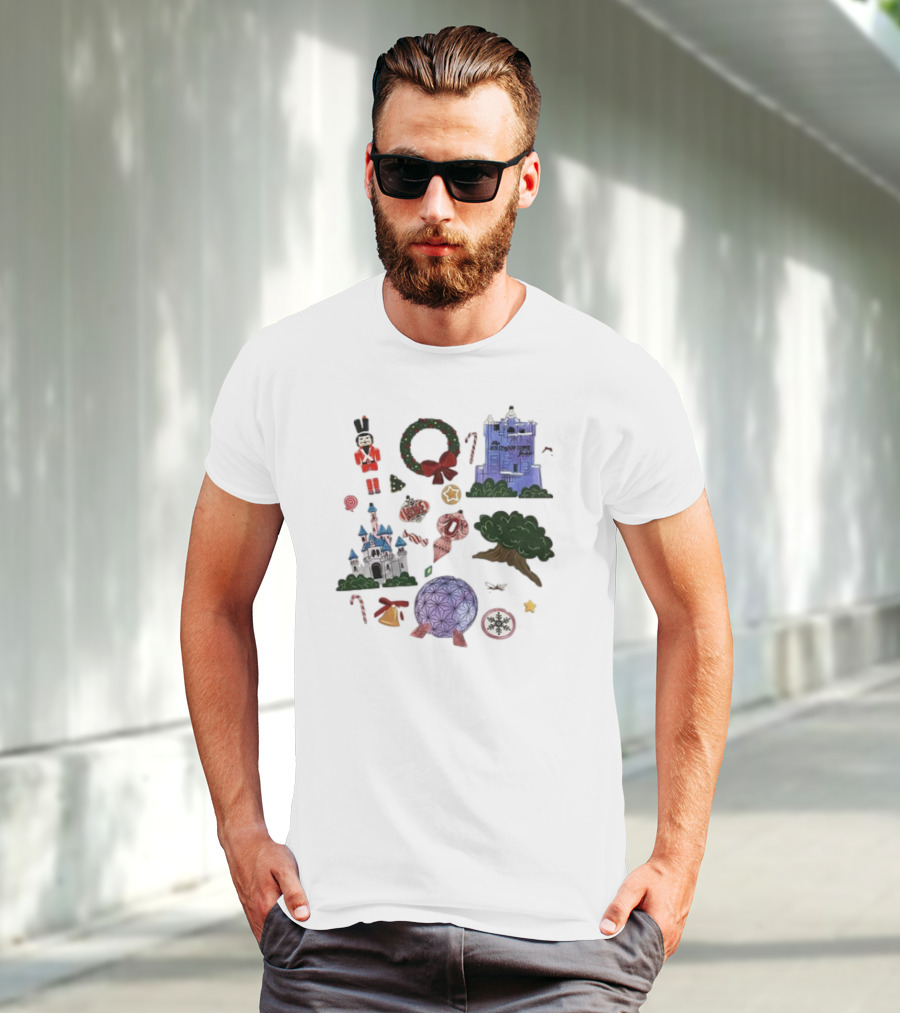 Park Icons Vintage Cartoon Nutcracker Castle Tree Wreath Snowflake T-Shirt