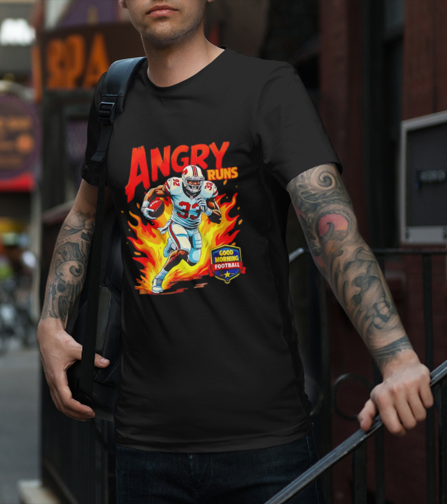 Angry Runs Good Morning Football Flaming Football Player 26 T-Shirt