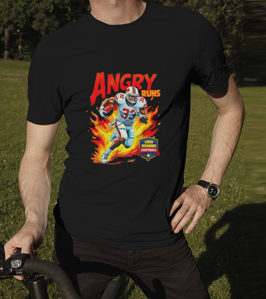 Angry Runs Good Morning Football Flaming Football Player 26 T-Shirt