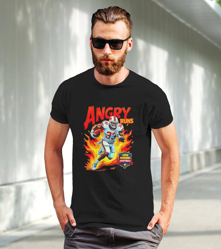 Angry Runs Good Morning Football Flaming Football Player 26 T-Shirt