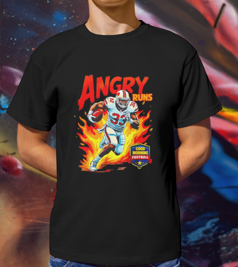 Angry Runs Good Morning Football Flaming Football Player 26 T-Shirt
