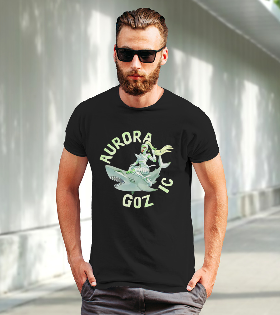 Aurora Gozmic Cartoon Mummy Riding Shark T-Shirt