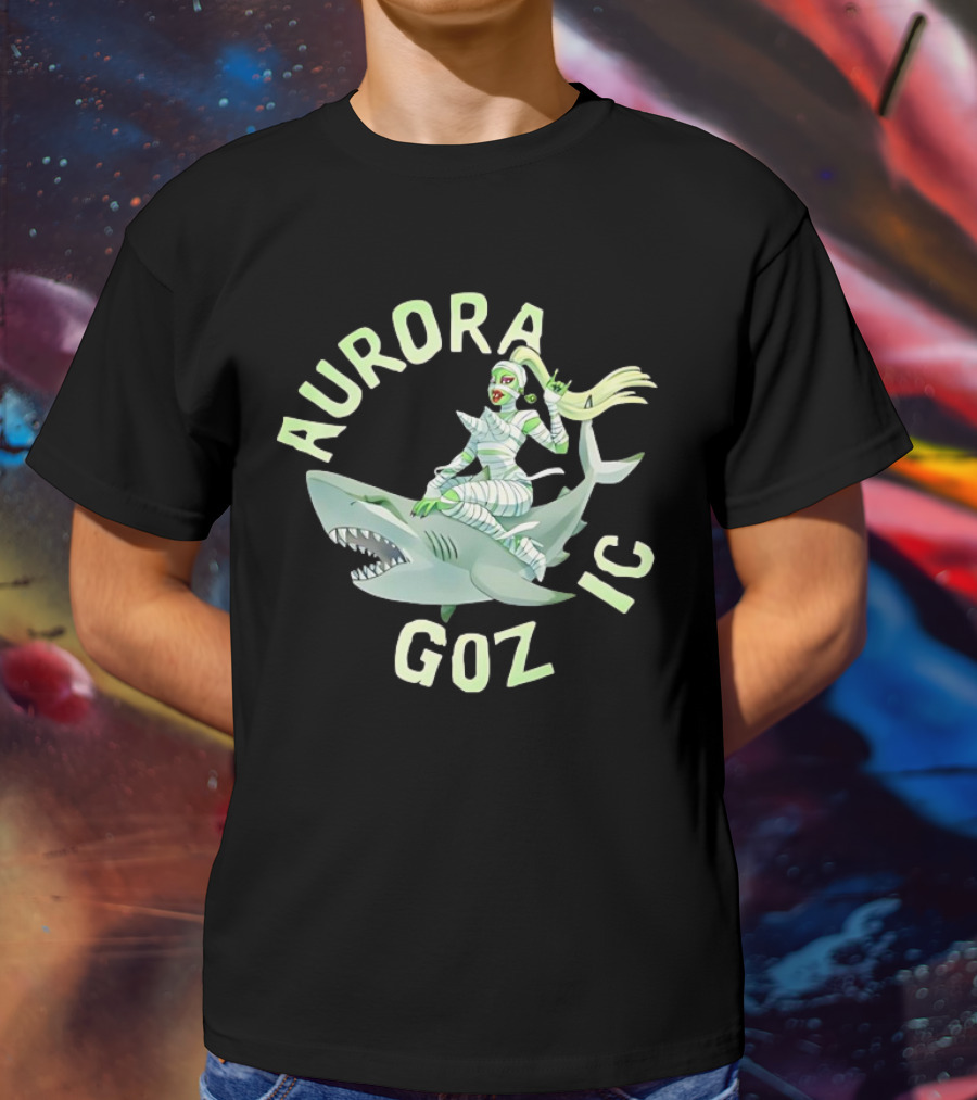 Aurora Gozmic Cartoon Mummy Riding Shark T-Shirt