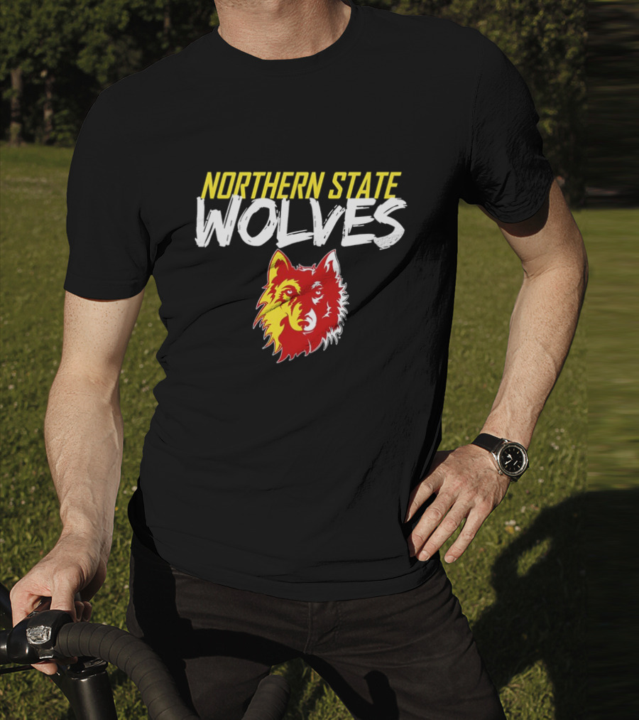 Northern State Wolves Yellow And Red Graffiti Wolf Face T-Shirt