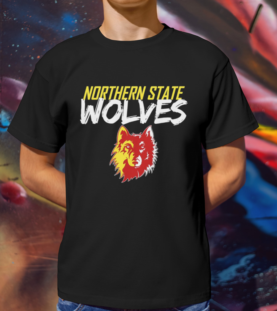 Northern State Wolves Yellow And Red Graffiti Wolf Face T-Shirt