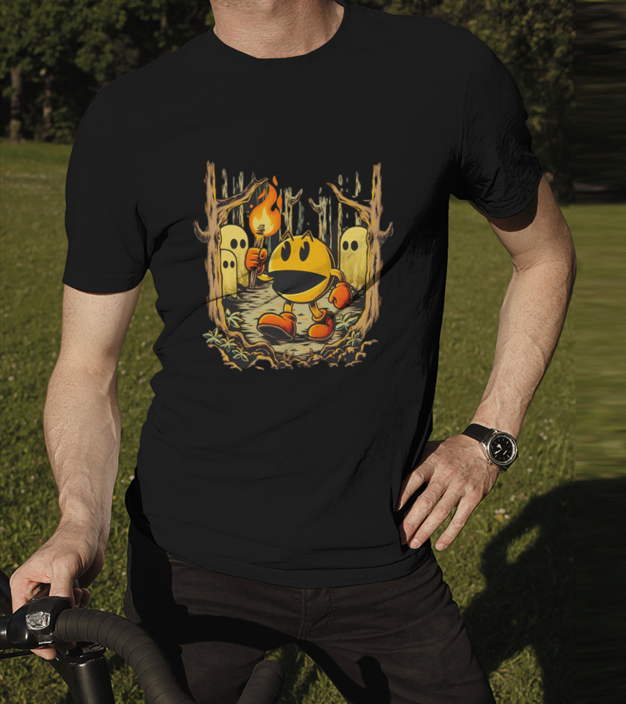 Pac Man Game Forest Torch Adventure With Ghosts T-Shirt