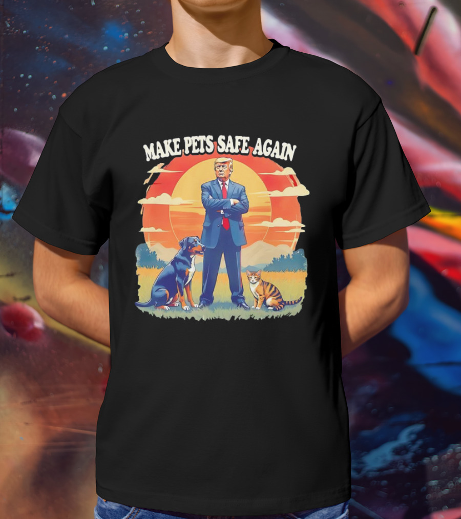 Make Pets Safe Again Dog Cat Sunset Scene T-Shirt