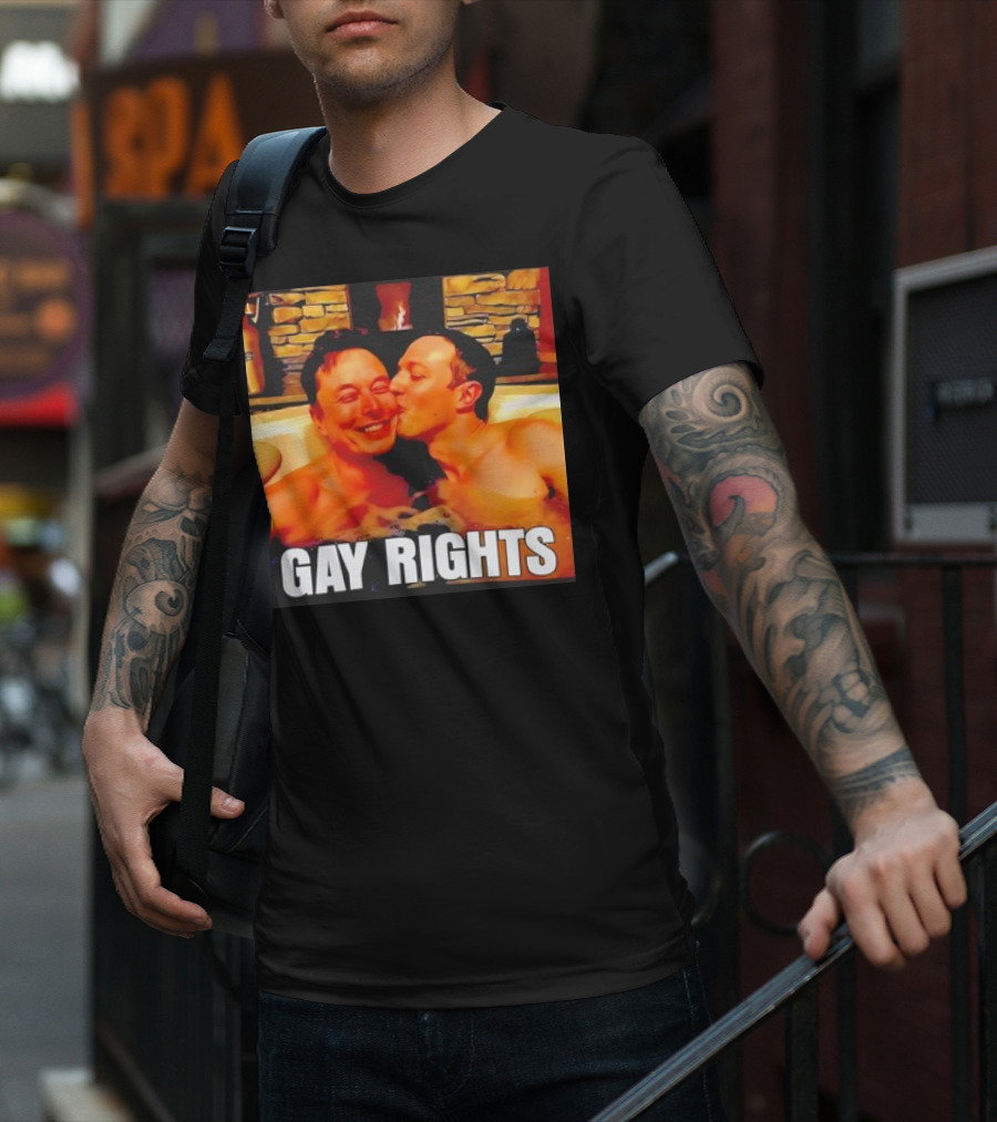 GAY RIGHTS Elon Musk Mark Zuckerberg Kissing Hot Tub Fireplace T-Shirt