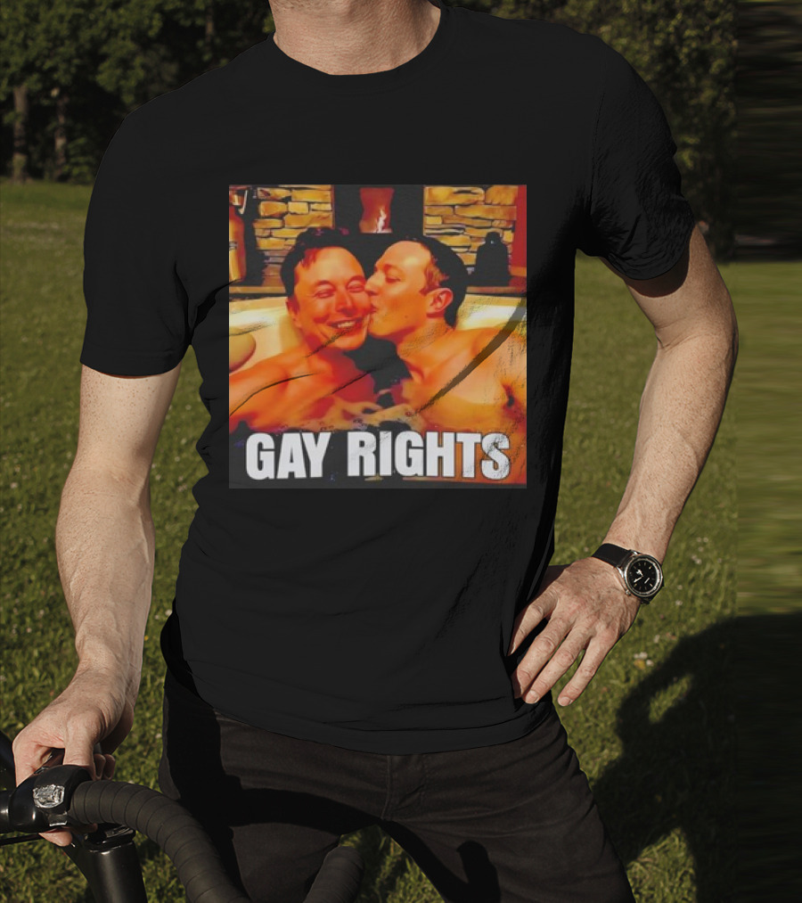 GAY RIGHTS Elon Musk Mark Zuckerberg Kissing Hot Tub Fireplace T-Shirt