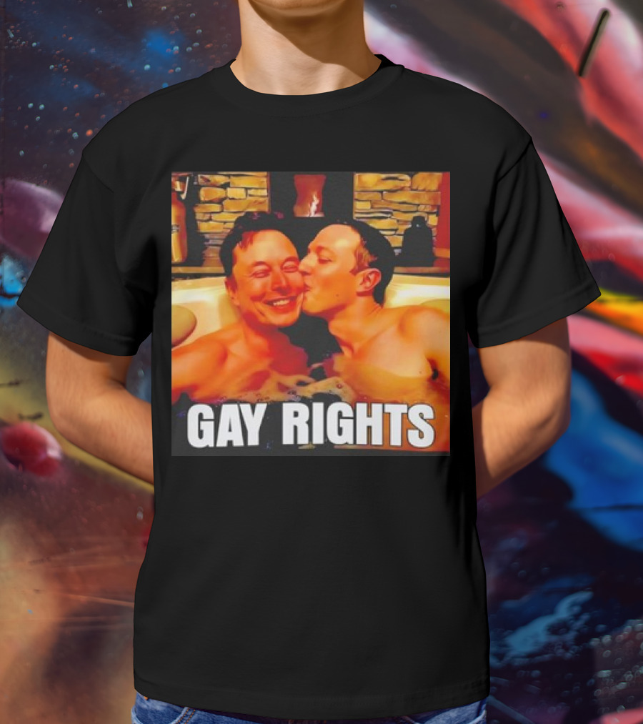 GAY RIGHTS Elon Musk Mark Zuckerberg Kissing Hot Tub Fireplace T-Shirt