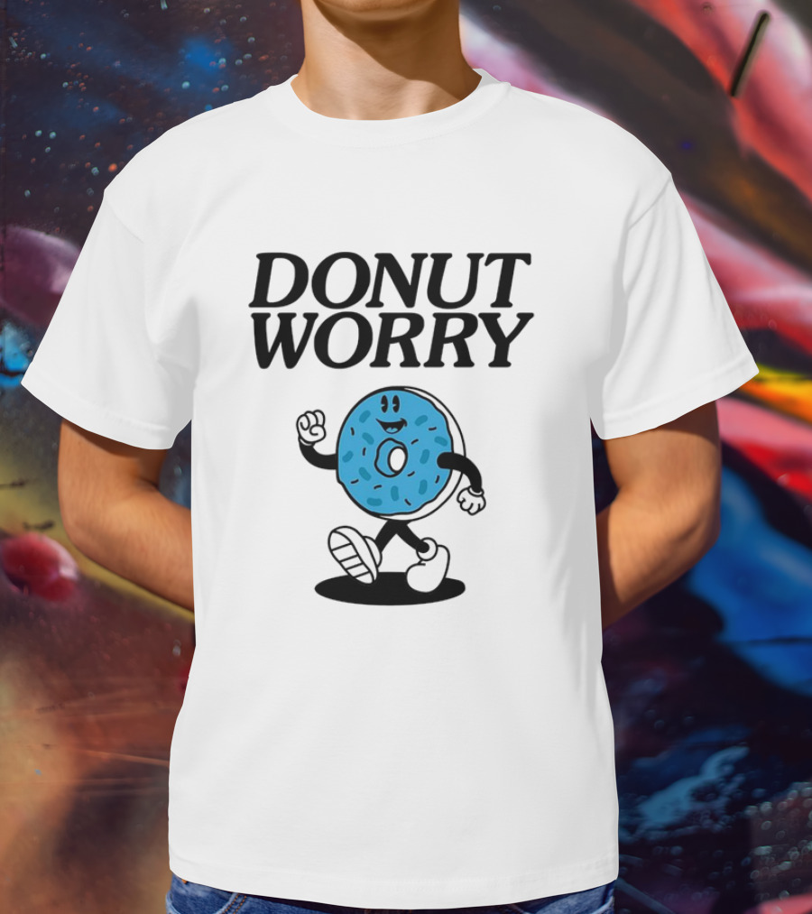 DONUT WORRY Smiley Face Walking Doughnut Character T-Shirt