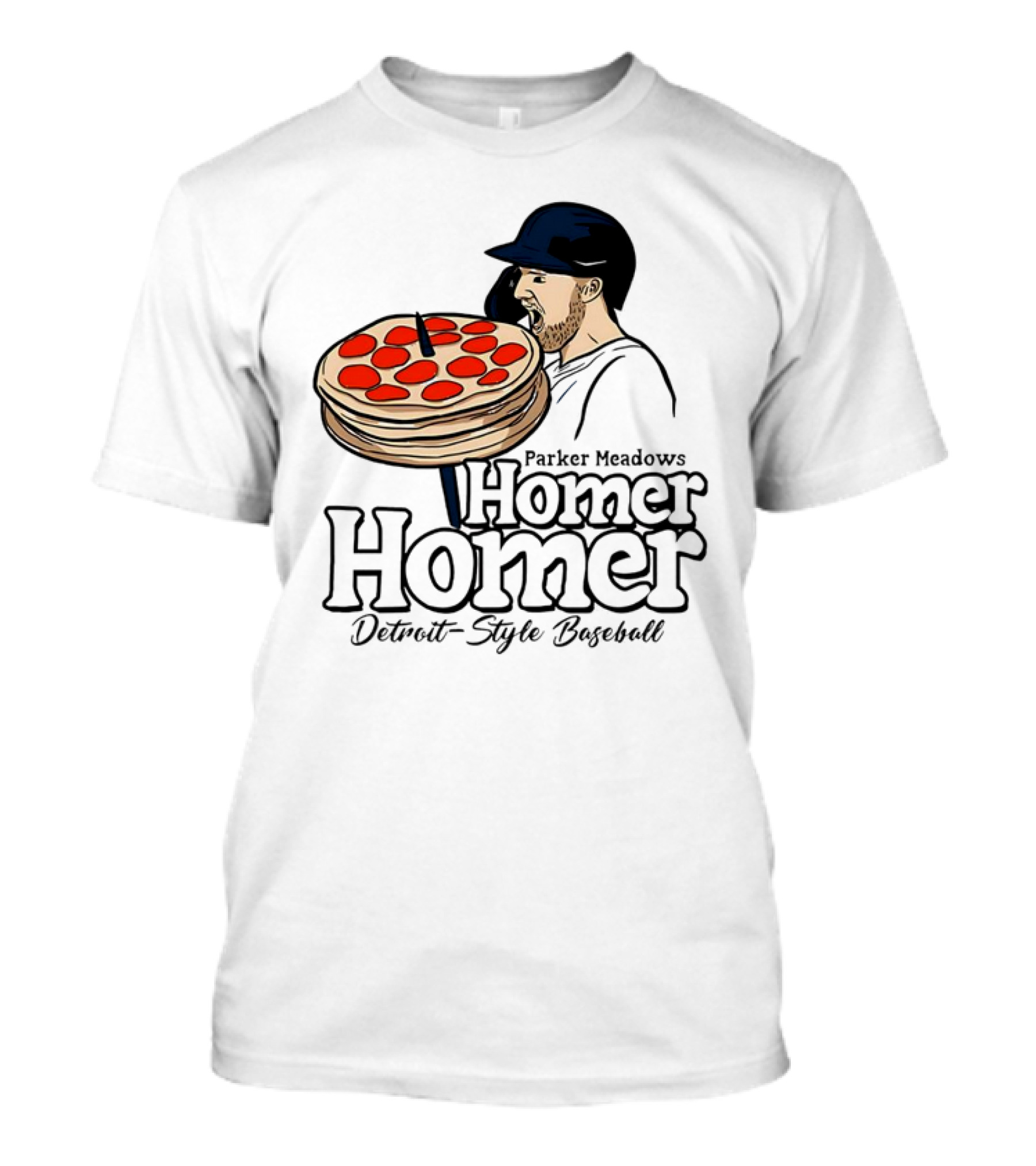 Parker Meadows Homer Homer Detroit-Style Baseball Pizza T-Shirt