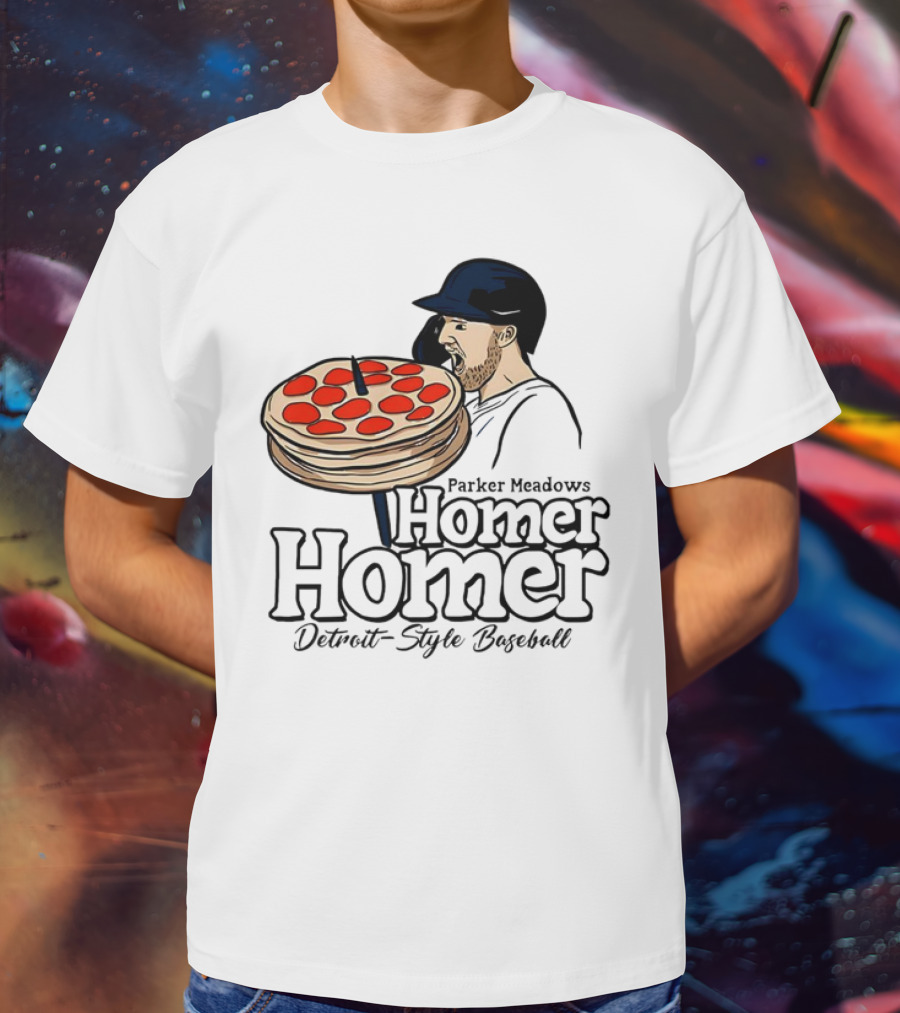 Parker Meadows Homer Homer Detroit-Style Baseball Pizza T-Shirt