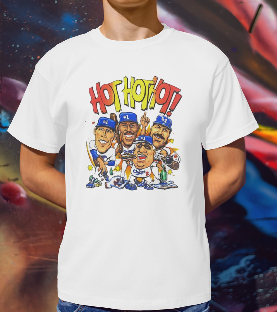Los Angeles Dodgers Hot Hot Hot Caricature #1 Champs T-Shirt
