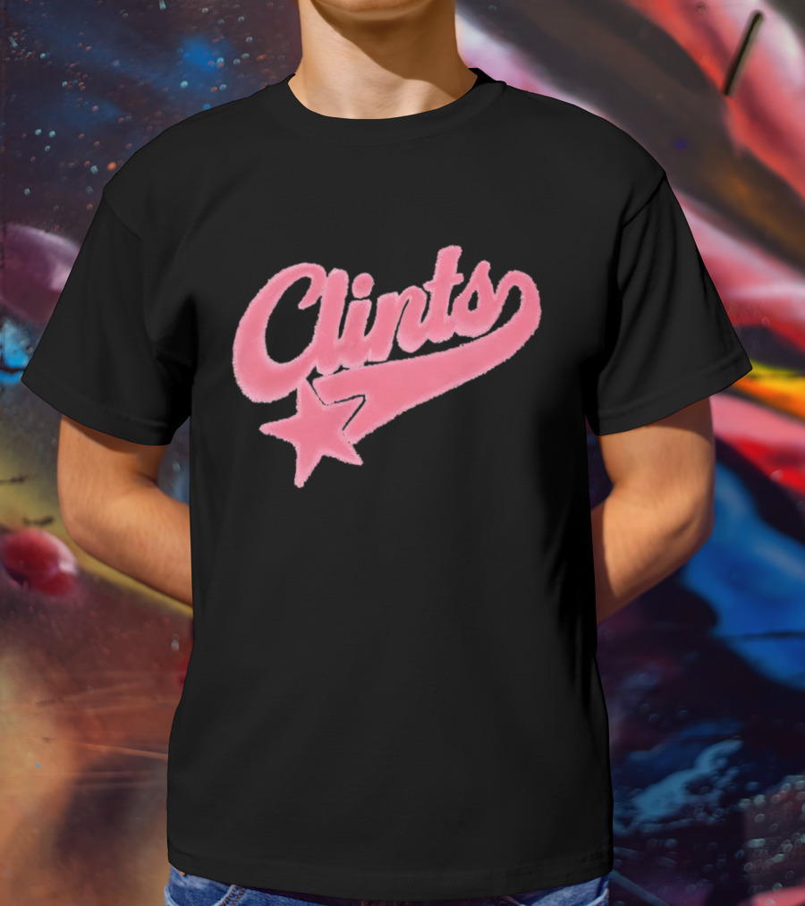 Clints Pink Fuzzy Star Script T-Shirt