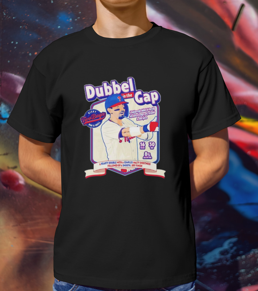 Dubbel In The Gap Nicky Two Bags Baseball Beer Label T-Shirt