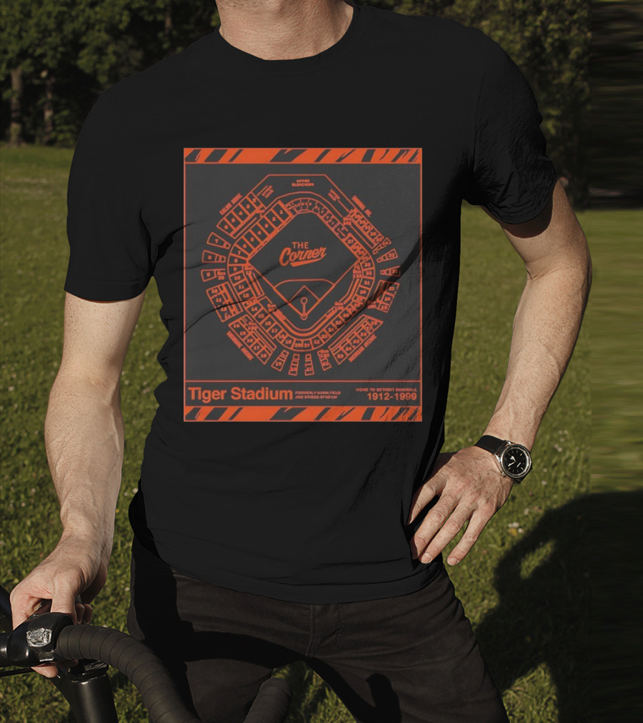 The Corner Tiger Stadium Detroit Baseball 1912-1999 Map T-Shirt