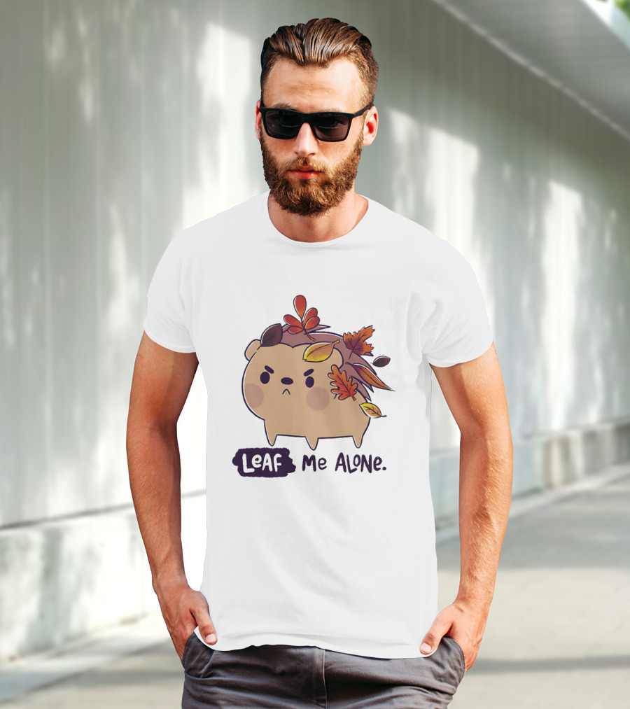 Grumpy Hedgehog Leaf Me Alone Autumn Leaves Mood T-Shirt