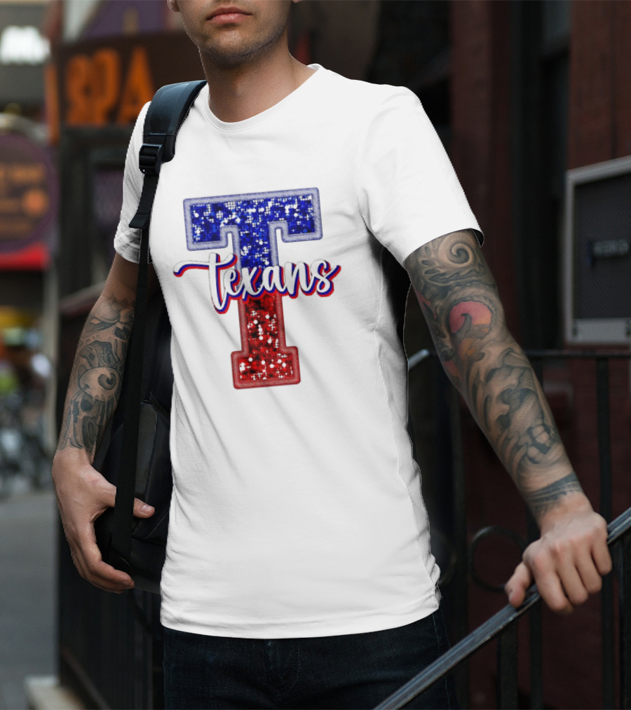 Texans Glitter Football T Red Blue T-Shirt