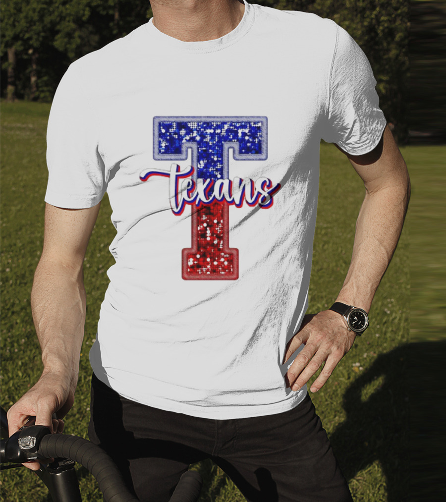 Texans Glitter Football T Red Blue T-Shirt