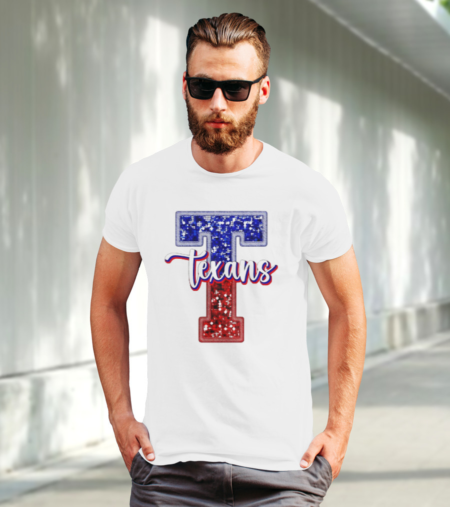 Texans Glitter Football T Red Blue T-Shirt