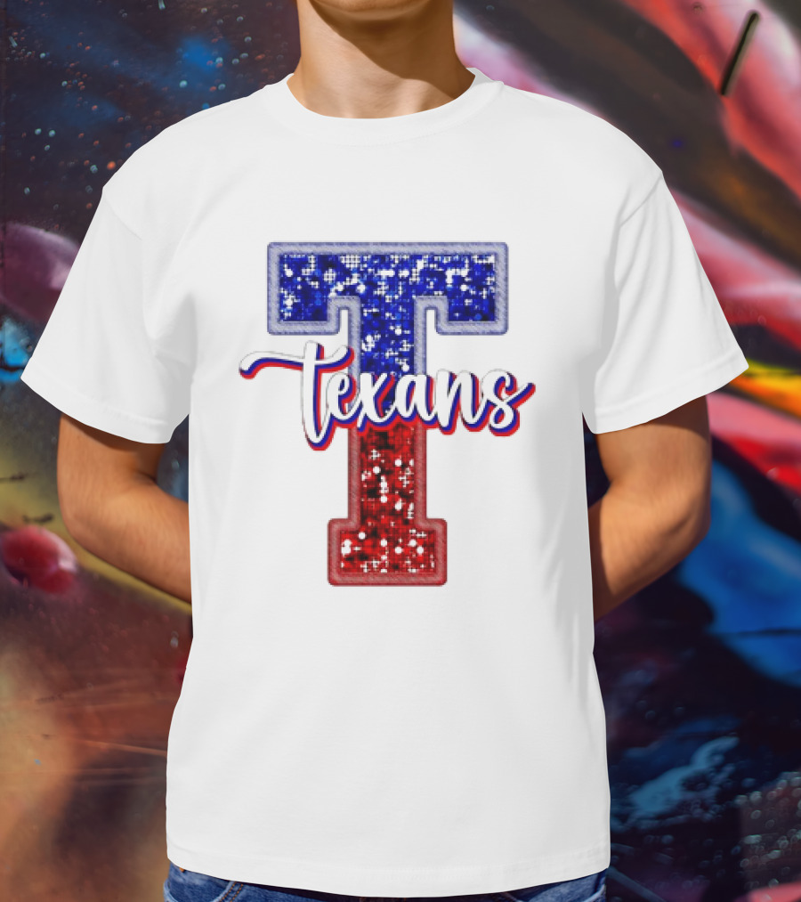 Texans Glitter Football T Red Blue T-Shirt