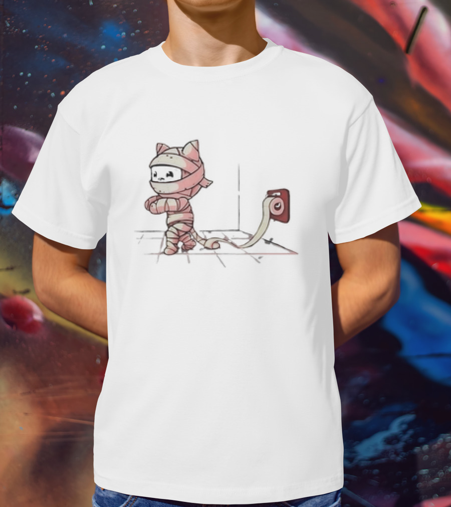 Mummy Cat Wrapped In Toilet Paper Playful Cute T-Shirt