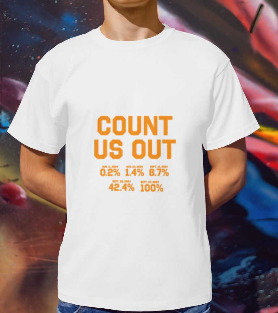 COUNT US OUT Detroit Baseball Aug 1 0.2% Aug 24 1.4% Sept 4 8.7% Sept 8 42.4% Sept 27 100% T-Shirt