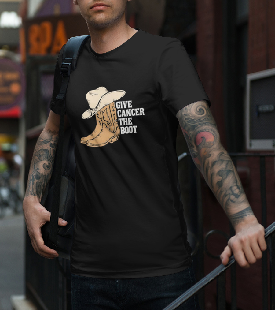 Give Cancer The Boot Retro Cowboy Hat And Boots T-Shirt