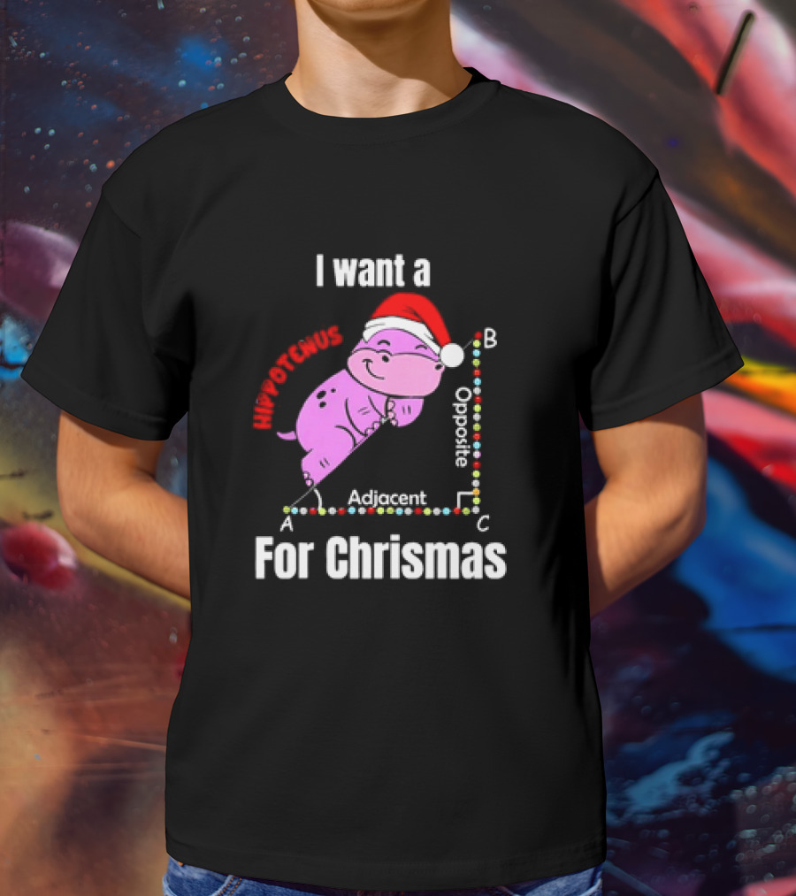I Want A Hippotenuse ABC Adjacent Opposite For Christmas Cute Hippo T-Shirt