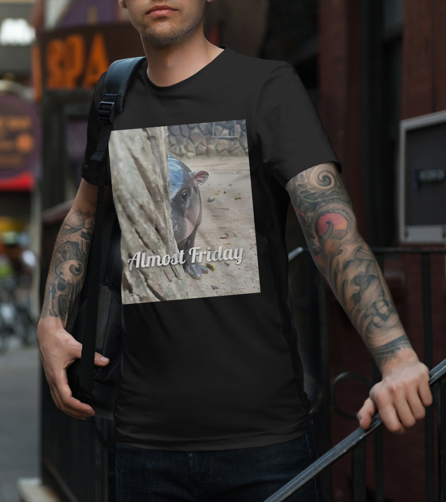 Almost Friday Peek Hippo Behind Tree T-Shirt
