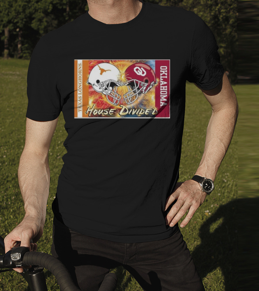 Texas Longhorns Vs. Oklahoma Sooners House Divided Rivalry Banner T-Shirt