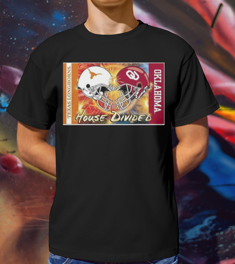 Texas Longhorns Vs. Oklahoma Sooners House Divided Rivalry Banner T-Shirt