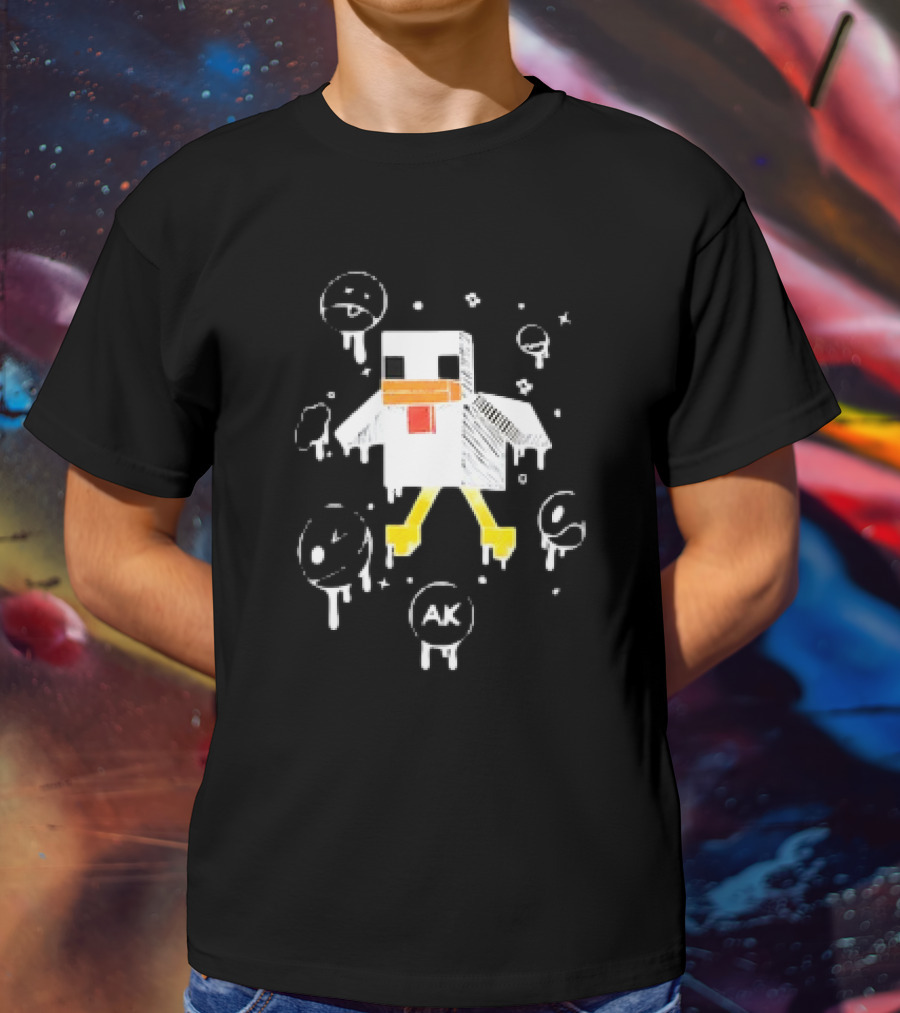 Van Meneer Kippie AK Blocky Chicken With Dripping Faces T-Shirt