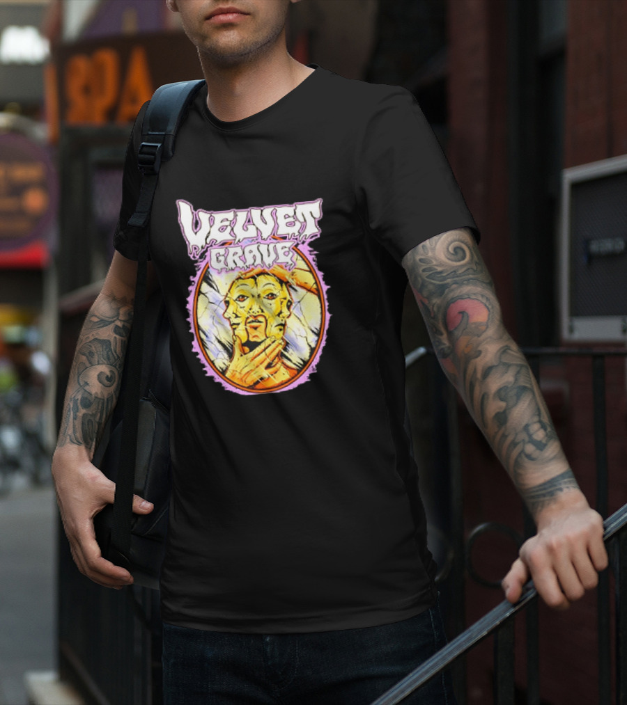Velvet Grave Horror Retro Surreal Multi-Faced Mask T-Shirt