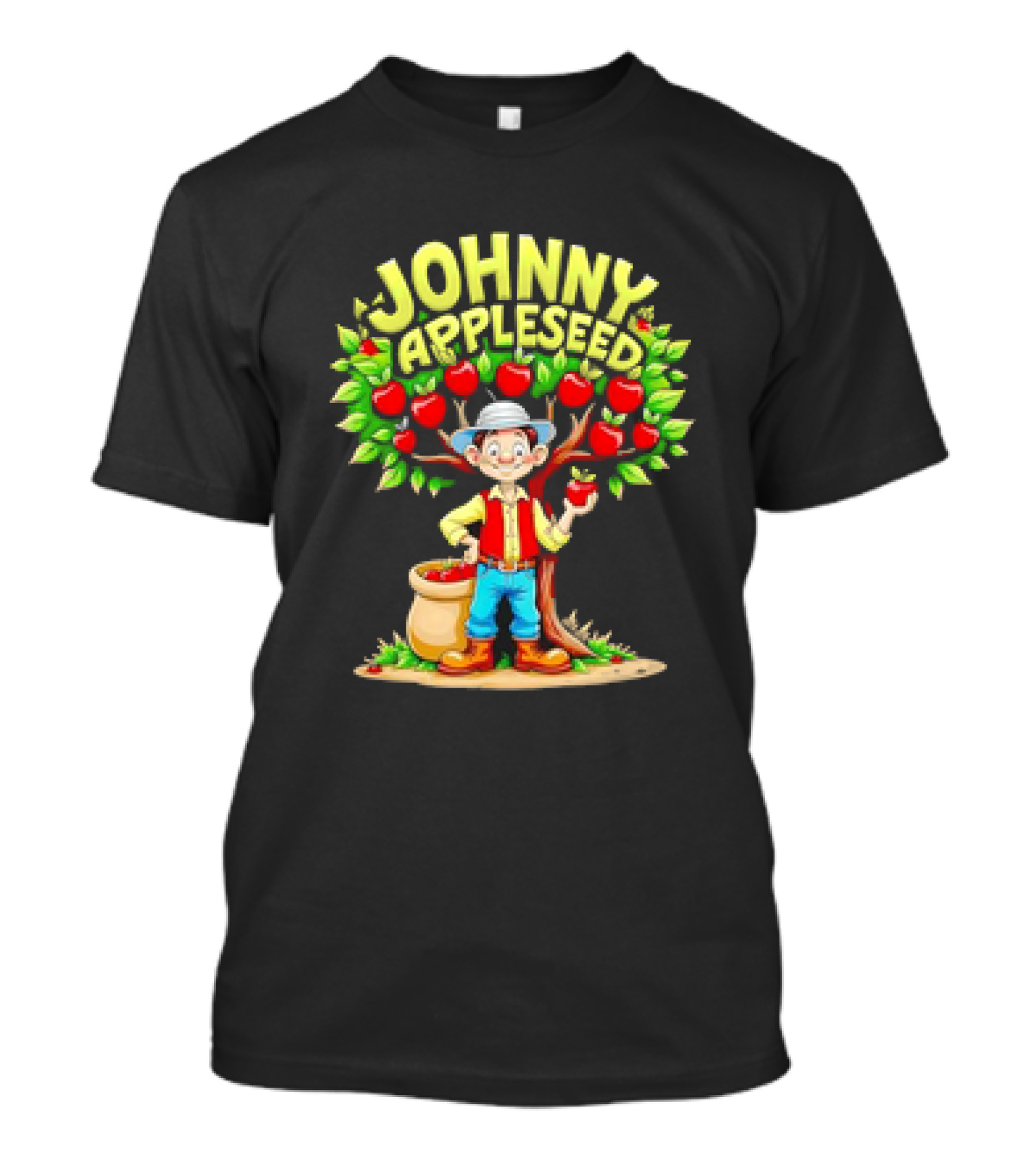 Johnny Appleseed Cartoon Under Apple Tree T-Shirt