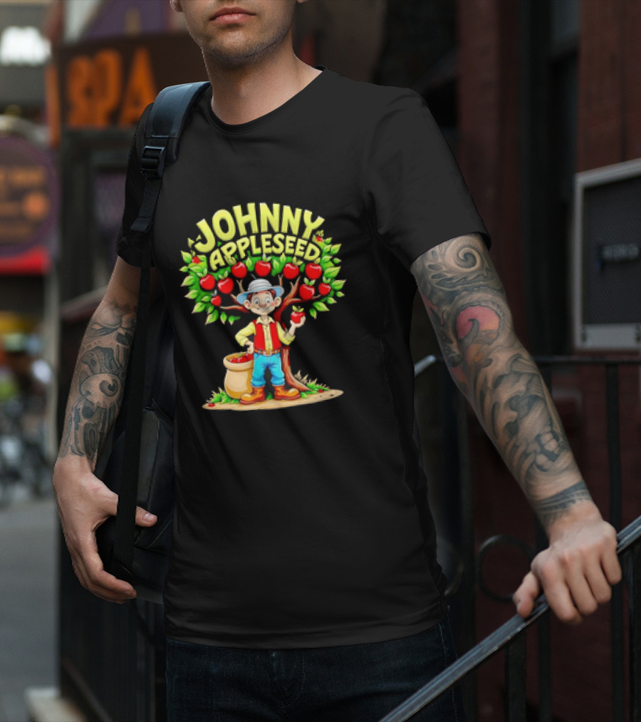 Johnny Appleseed Cartoon Under Apple Tree T-Shirt
